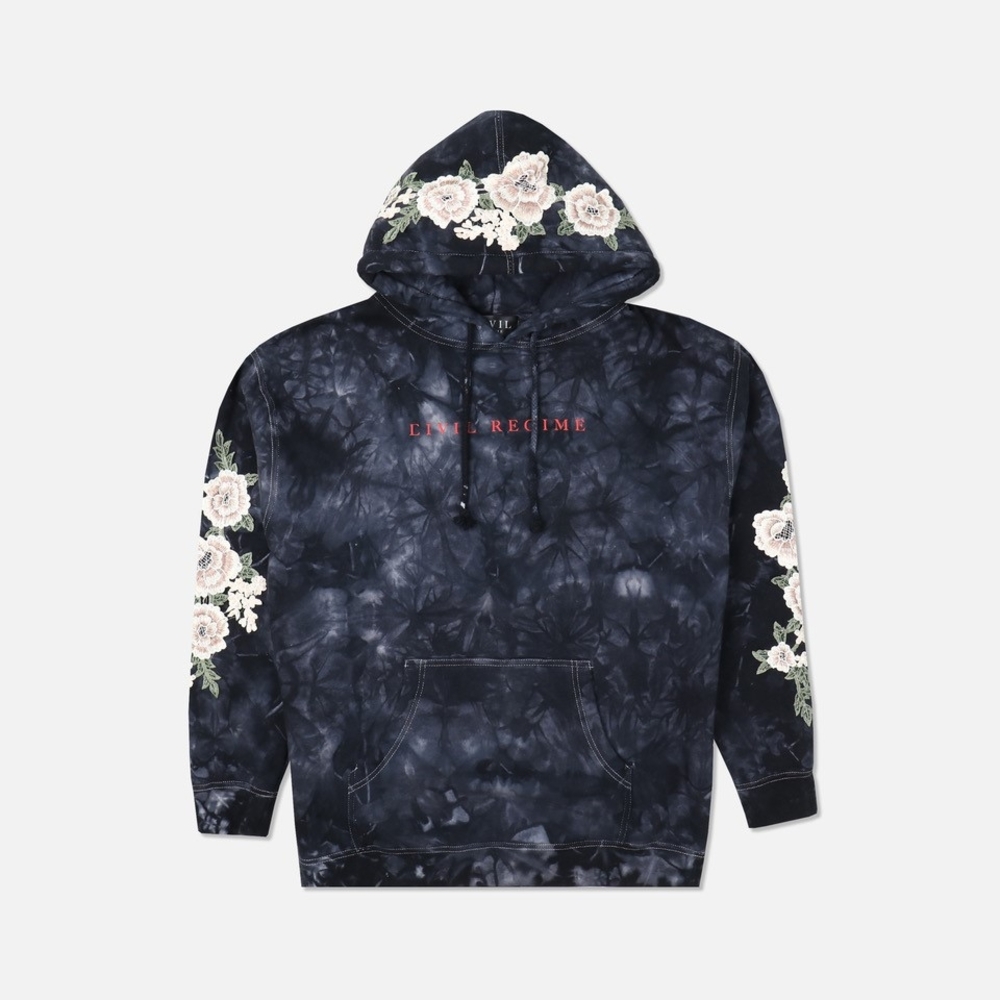 RARE Civil Regime Blanco Hoodie Marble Tie Dye & Embroidered Roses - SIZE M